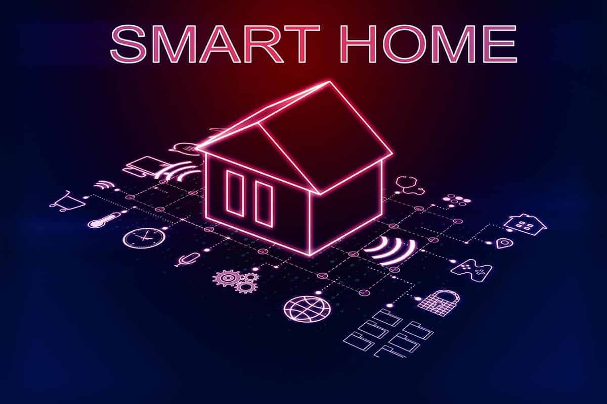 smart home devices graphic, a house surrounded by smart icons