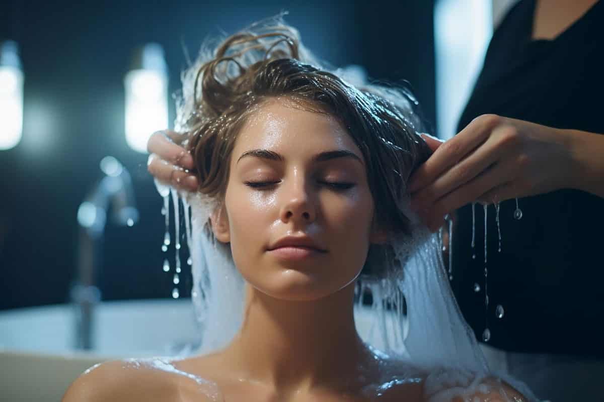 woman having her hair washed