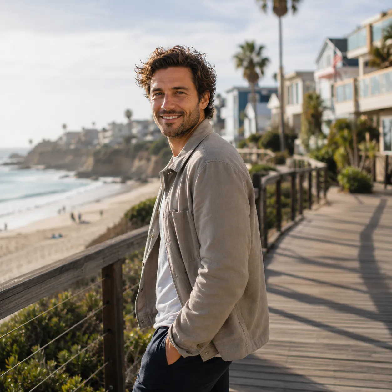a man relaxing by the sea looking out
